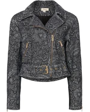Temperley London Floral-Print Belted Biker Jacket - Gray