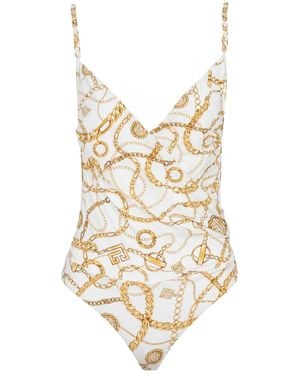 Balmain Chaînes-Pattern Swimsuit - White