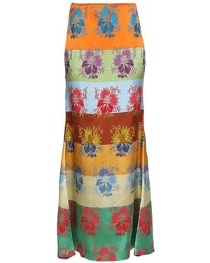 Rosie Assoulin Slippery When Wet Floral Striped Maxi Skirt - White