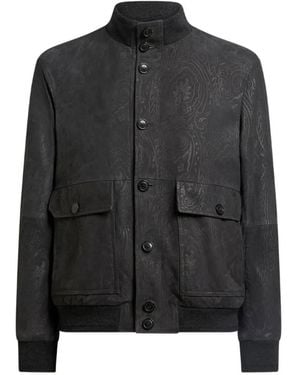Etro Arnica Paisley-Print Suede Bomber Jacket - Black