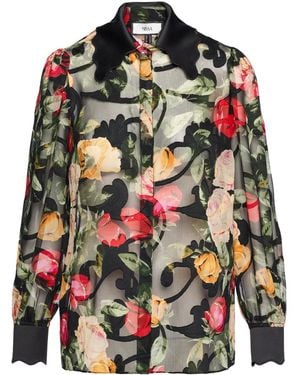 Nissa Printed Scalloped Top - Black