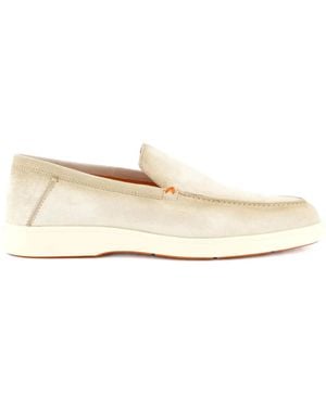 Santoni Suede Leather Loafers - Natural