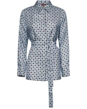 Max Mara Geometric-print tie-belt shirt - Blau