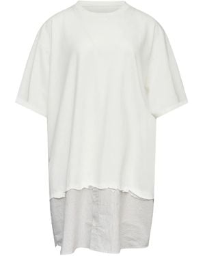 MM6 by Maison Margiela Striped-Panel Mini T-Shirt Dress - White