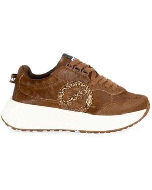 No Name Carter Glitter-Logo Calf Hair Sneakers - Brown