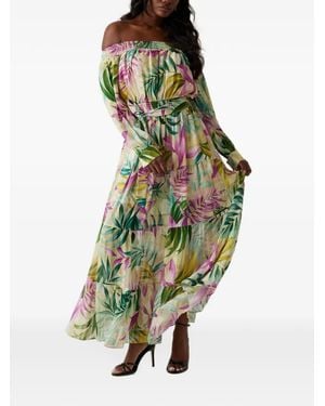Guess Josee Tropical-Print Off-Shoulder Dress - Green