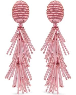 Oscar de la Renta Beaded Tassel Dangling Earrings - Pink