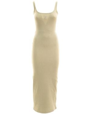 Marine Serre Crescent Moon-Embroidered Ribbed Midi Dress - White