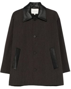 Studio Nicholson Leather-Collar Coat - Black