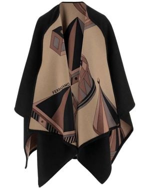 Ferragamo Reversible Geometric Cape - Black