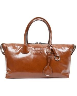 Miu Miu Bolso Shopper Con Logo En Relieve - Marrón