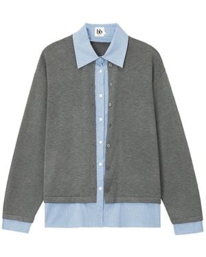 B+ AB Cárdigan A Capas Con Ribete A Rayas - Gris