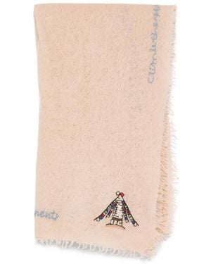 Mouleta Embroidered Frayed Scarf - Natural