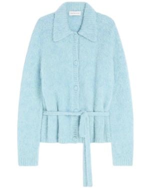 Dries Van Noten Cardigan Façon Polo En Laine - Bleu