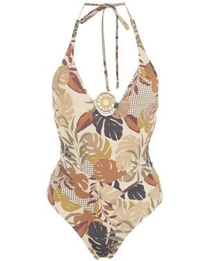 Amir Slama Palm Leaf Print Swimsuit - Multicolour