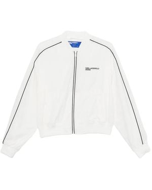 KARL LAGERFELD Cropped Bomber Jacket With Piping - White
