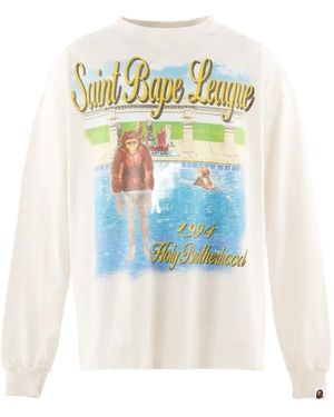 SAINT Mxxxxxx X Bape Graphic-Print Long-Sleeve T-Shirt - White