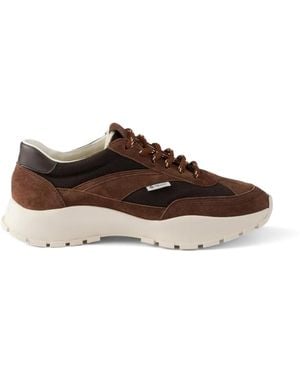 Prada Zapatillas De Ante Y Tejido De Malla - Marrón