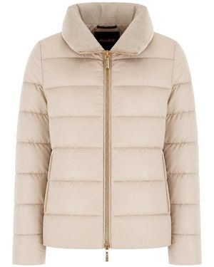 Moorer Argentea Quilted Funnel-Neck Jacket - Natural