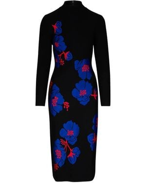 Carolina Herrera Floral-Intarsia Long-Sleeve Dress - Blue