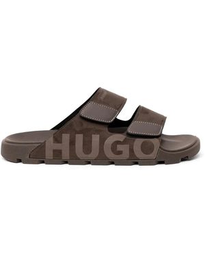 HUGO Evander Strap-Detail Slides - Brown
