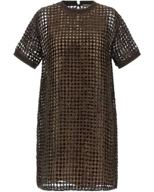 Brunello Cucinelli Sequinned Mesh Dress - Brown