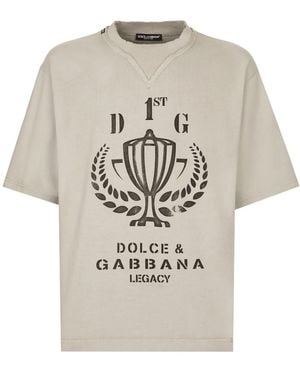 Dolce & Gabbana Katoenen T-Shirt Met Logoprint - Naturel