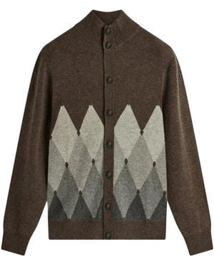 Ballantyne Argyle-Intarsia Cardigan - Brown