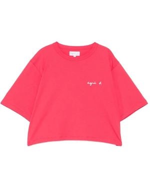 agnès b. Logo Cropped T-Shirt - Pink