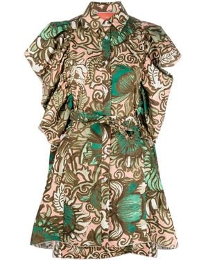 La DoubleJ Graphic-Print Ruffle-Detail Dress - Green