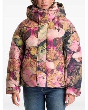 Desigual Floral-Print Puffer Coat - Red