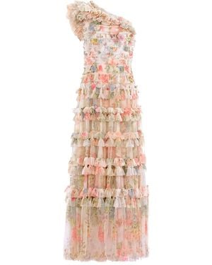 Needle & Thread Lisette Ruffled One-Shoulder Dress - Natural