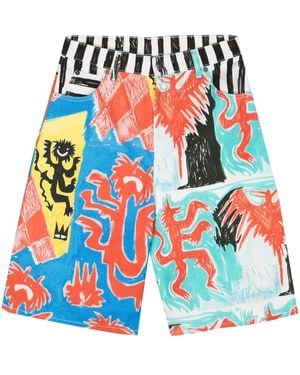 Charles Jeffrey Mix-Print Denim Shorts - Blue