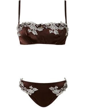 Twinset Lace-Trim Satin Bra Set - Brown