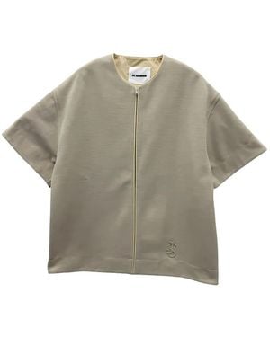 Jil Sander Zip-Up Logo-Embroidered T-Shirt - Grey