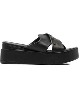 SERGIO MORETTI FIRENZE Studded Crossover-Strap Mules - Black