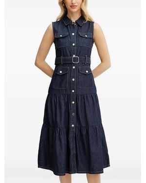 Morgan Vestido A Capas Con Cinturón - Azul