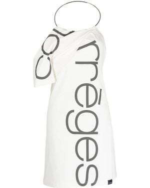 Courreges Logo-Print One-Shoulder Dress - White
