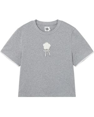B+ AB Flower Lace-Trim T-Shirt - Grey