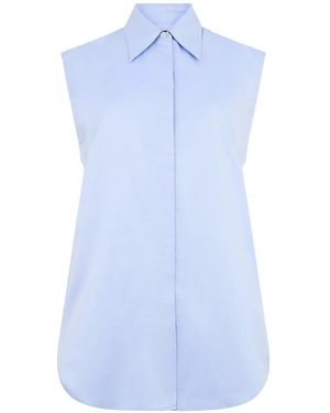 Moorer Sleeveless Box-Pleat Shirt - Blue