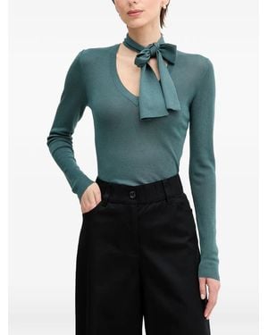 Sisley Bow-Detail V-Neck Sweater - Blue