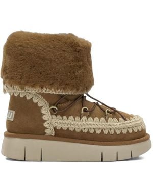 Mou Shearling-Trim Lace-Up Boots - Brown