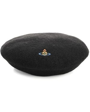 Vivienne Westwood Orb-Embroidered Beret - Black