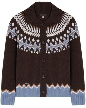 Alanui Fair Isle Intarsia Knit Wool Cardi Coat - Black