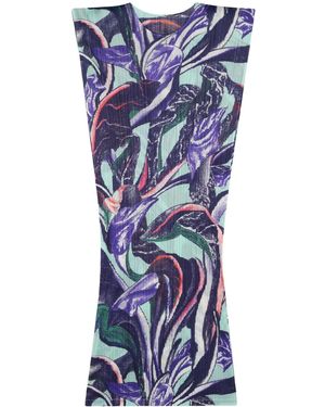 Pleats Please Issey Miyake Printed Pleated Midi Dress - Blue