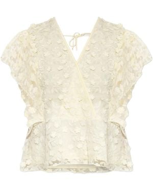 Munthe Blaine Floral-Embroidered Top - Natural