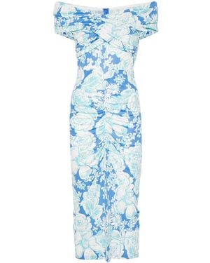Diane von Furstenberg Floral-Print Ruched Dress - Blue