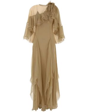 Alberta Ferretti Ruffled Silk Maxi Dress - Natural