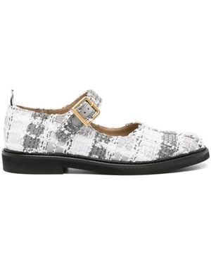Thom Browne Tartan-Check Tweed Ballerina Shoes - White