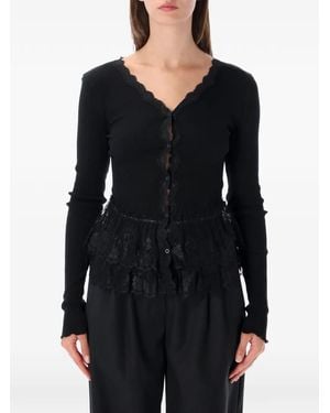 OperaSPORT Eloisa Lace-Trim Peplum Cardigan - Black